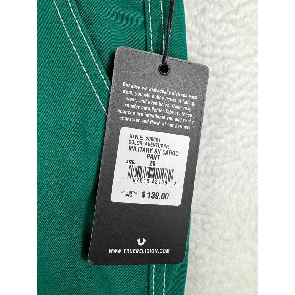 True Religion Military Single‎ needle Cargo Pants Aventurine baggy Green sz 29 - Picture 2 of 10